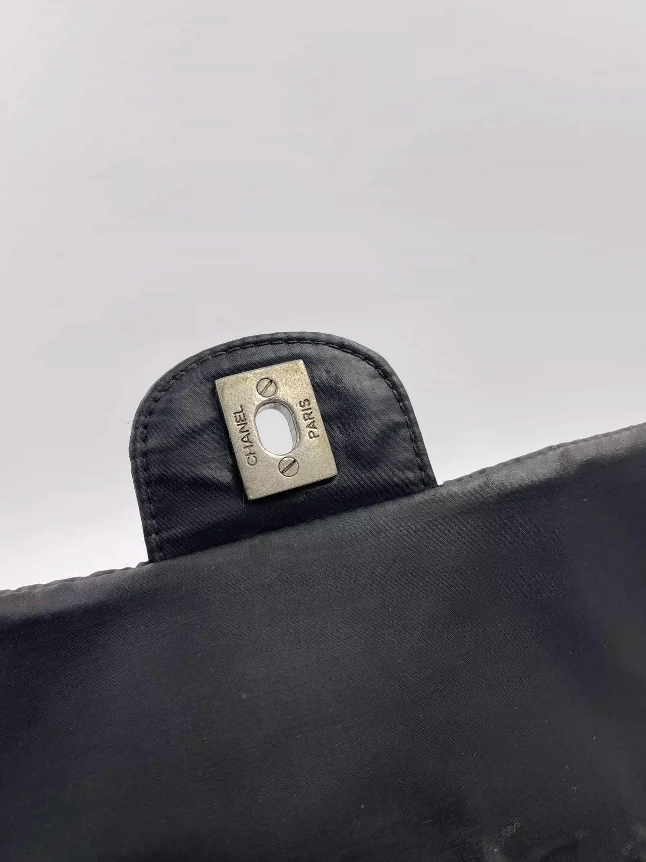 CHANEL Nylon Square Quilted Flap Bag Black Puffer Curved Bottom 14