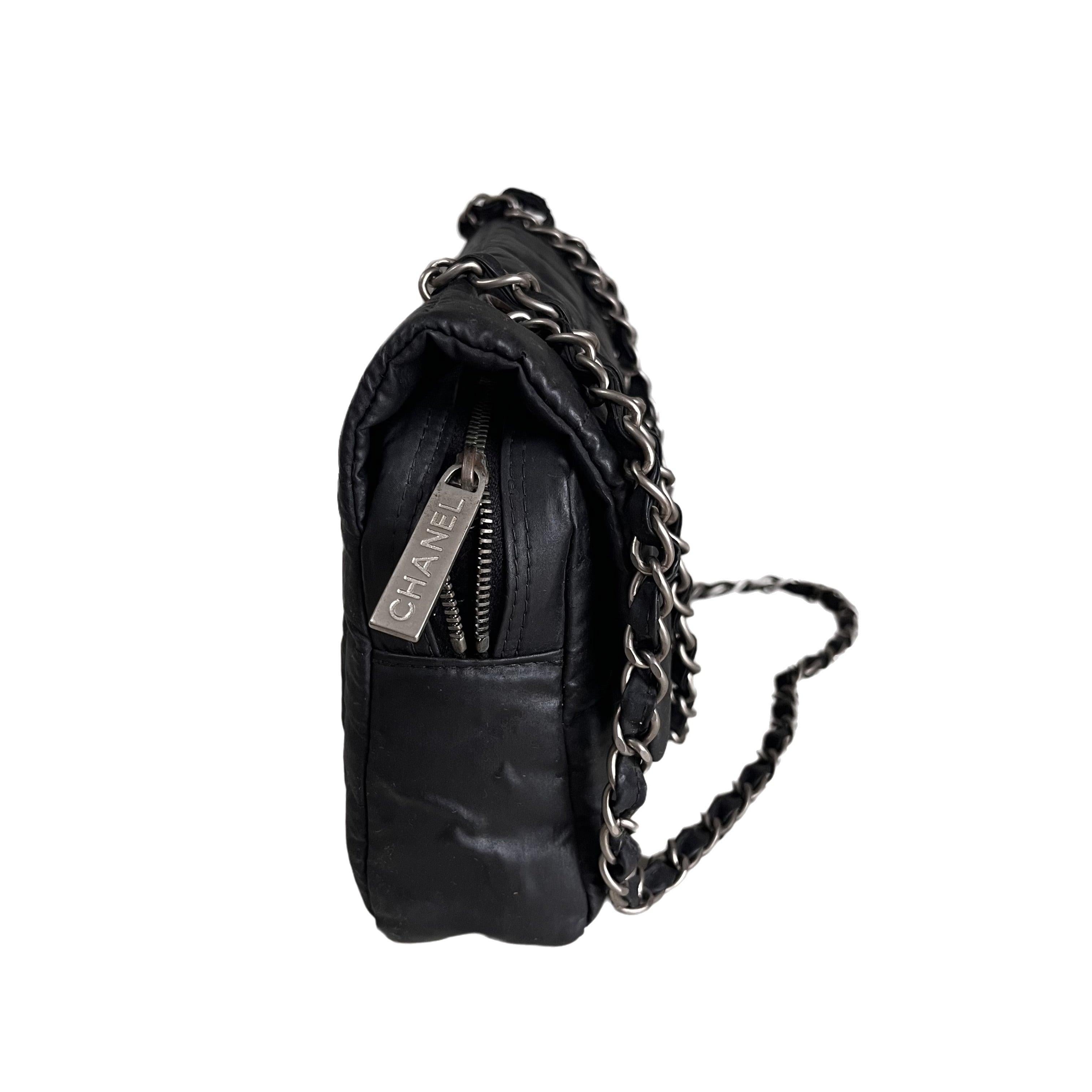 Women's CHANEL Nylon Square Quilted Flap Bag Black Puffer Curved Bottom