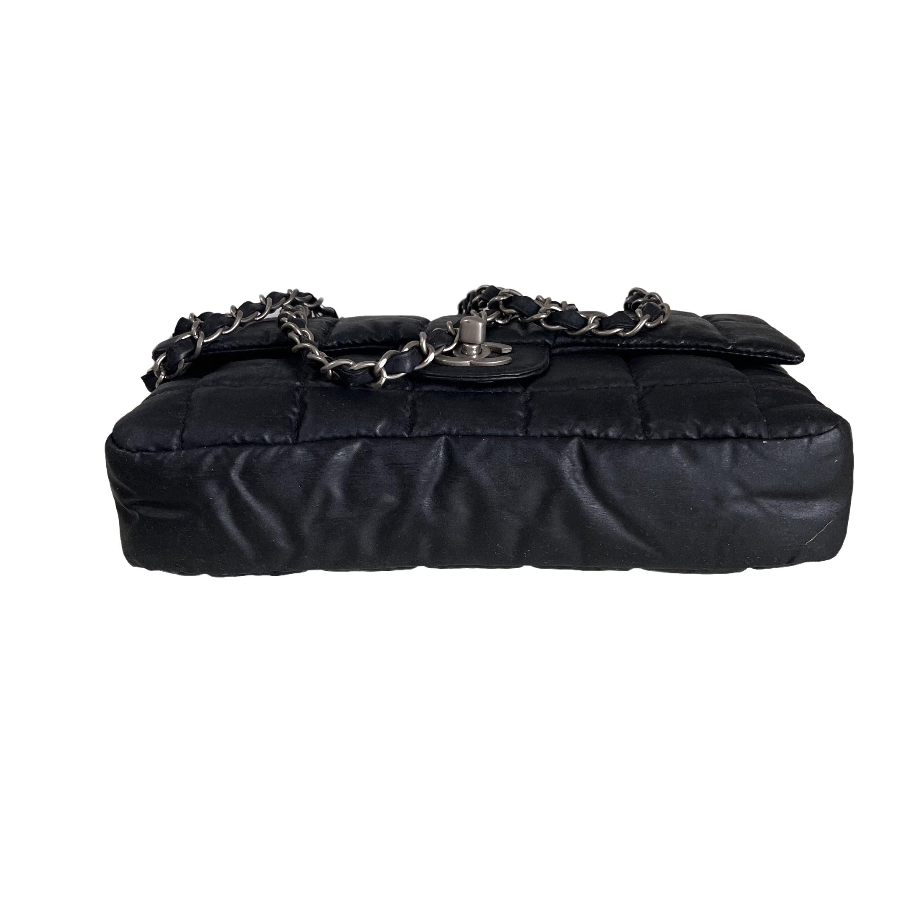 CHANEL Nylon Square Quilted Flap Bag Black Puffer Curved Bottom 1