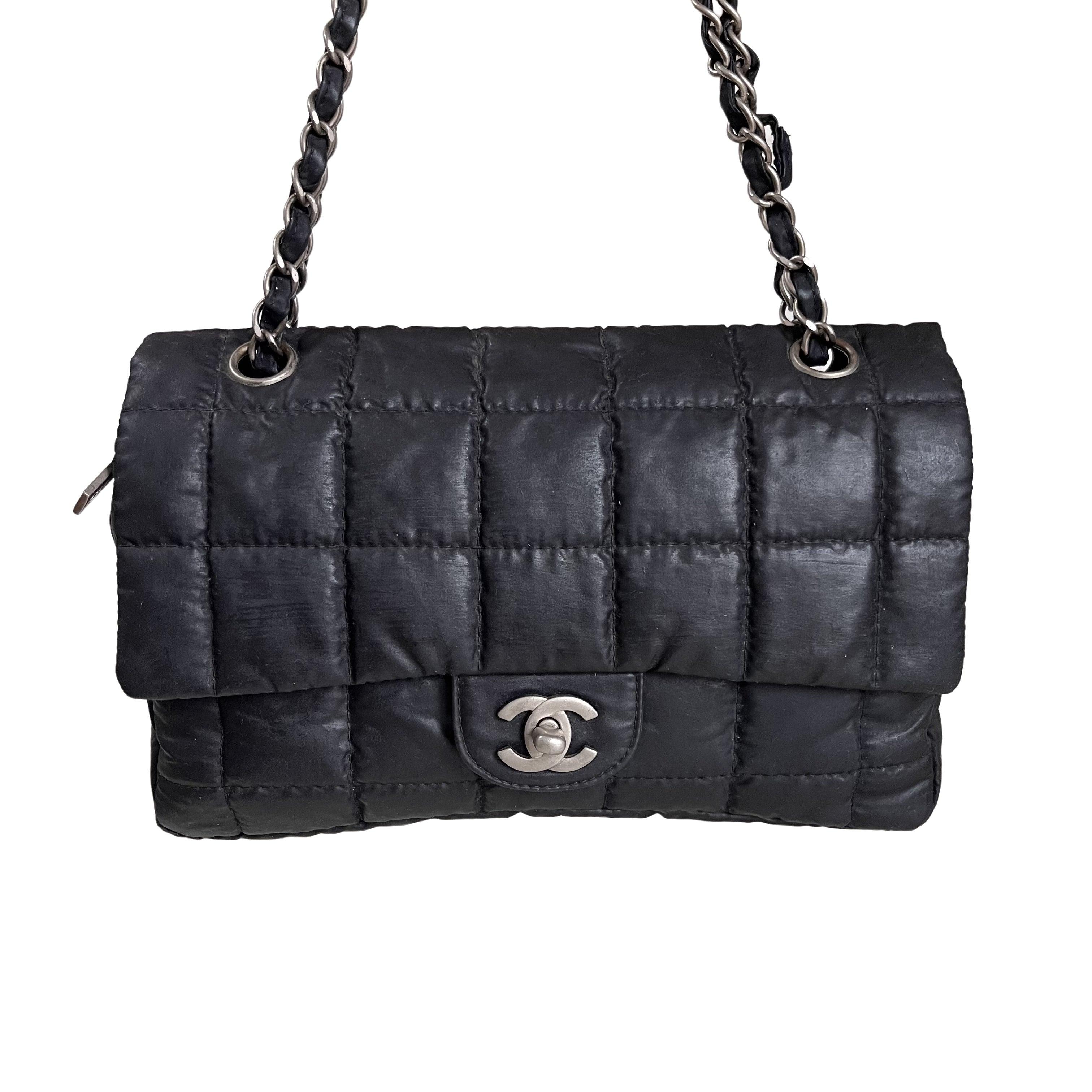 CHANEL Nylon Square Quilted Flap Bag Black Puffer Curved Bottom 2