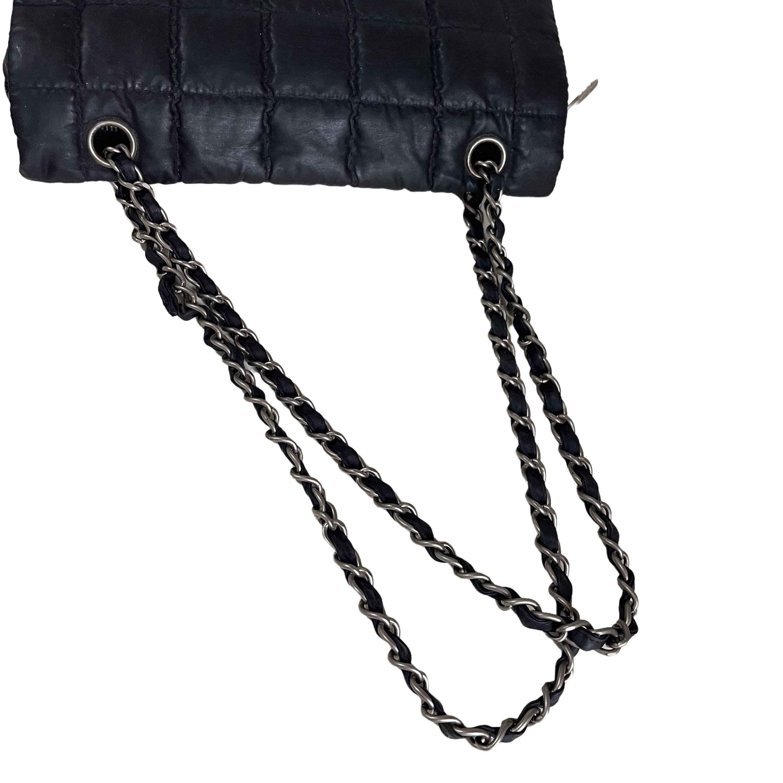 CHANEL Nylon Square Quilted Flap Bag Black Puffer Curved Bottom 3