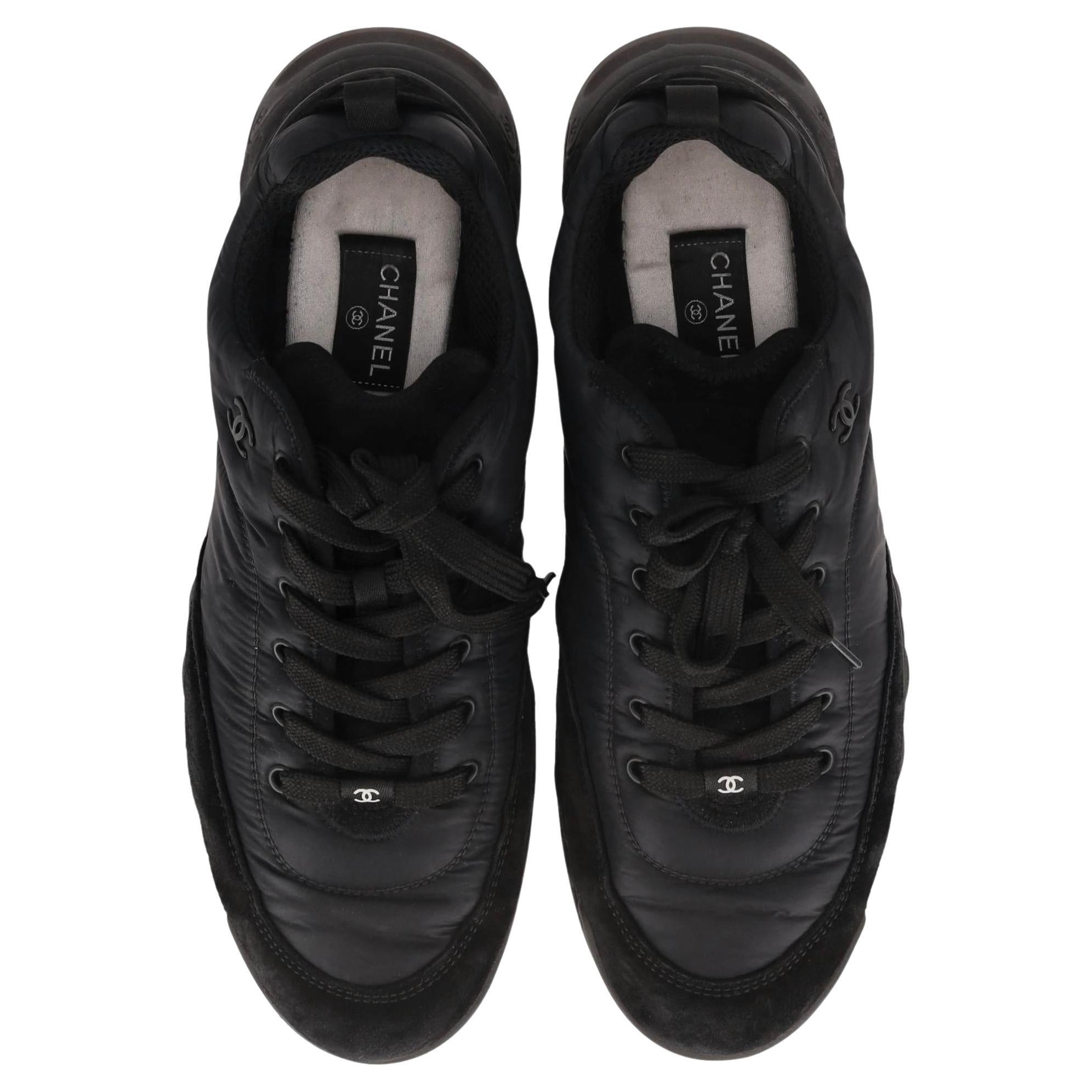 Chanel Nylon 
Suede 
CC
 Logo Sneakers With Diamond Quilted Chucky Soles For Sale