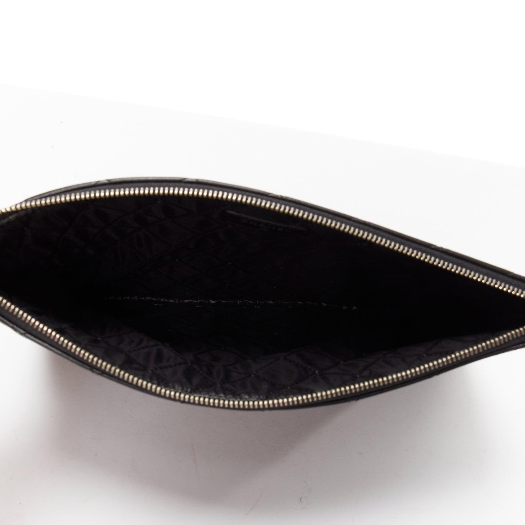 CHANEL O Case black smooth leather matelasse quilted zip clutch bag 4