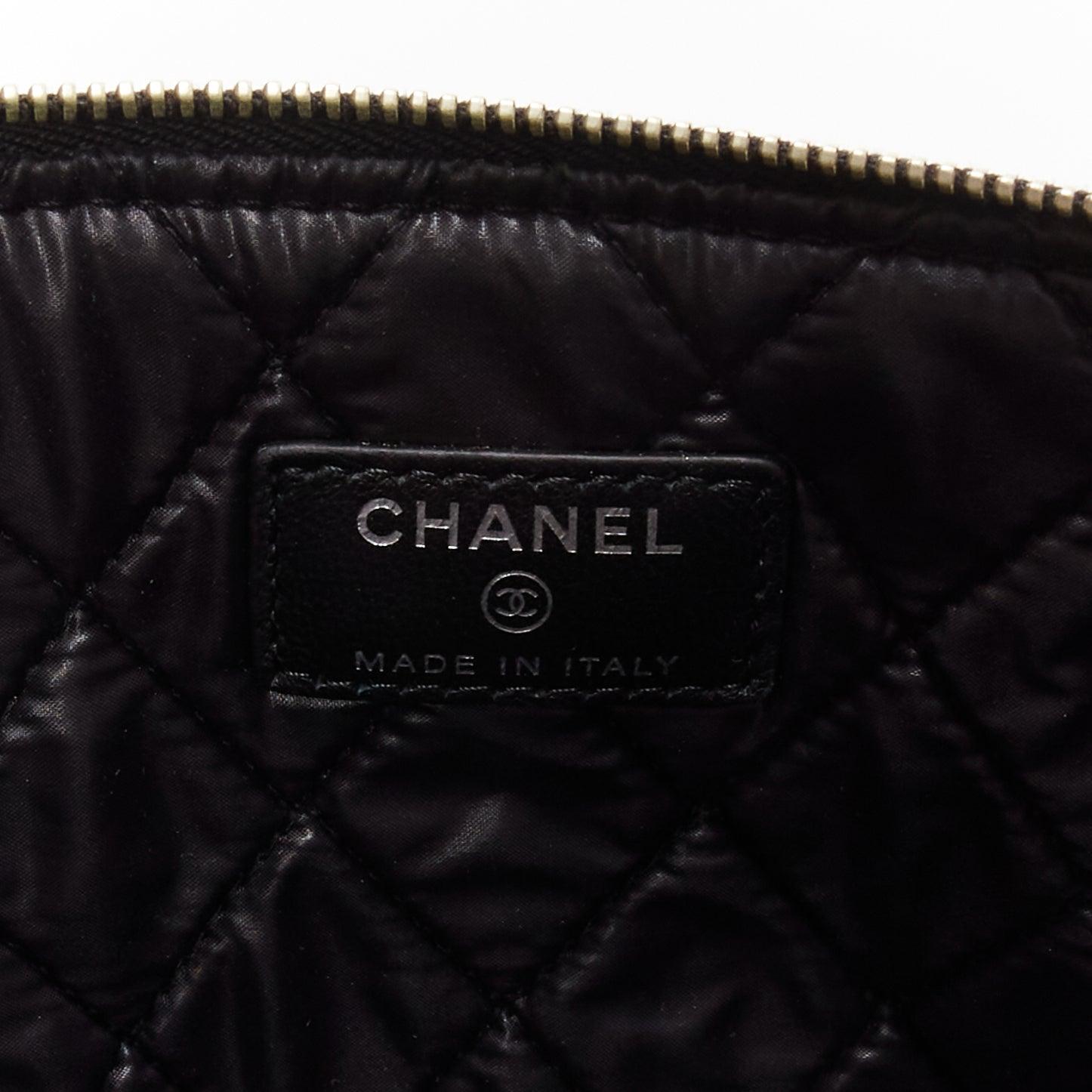 CHANEL O Case black smooth leather matelasse quilted zip clutch bag 5
