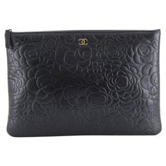 Chanel O Case Clutch Camellia Lambskin Large