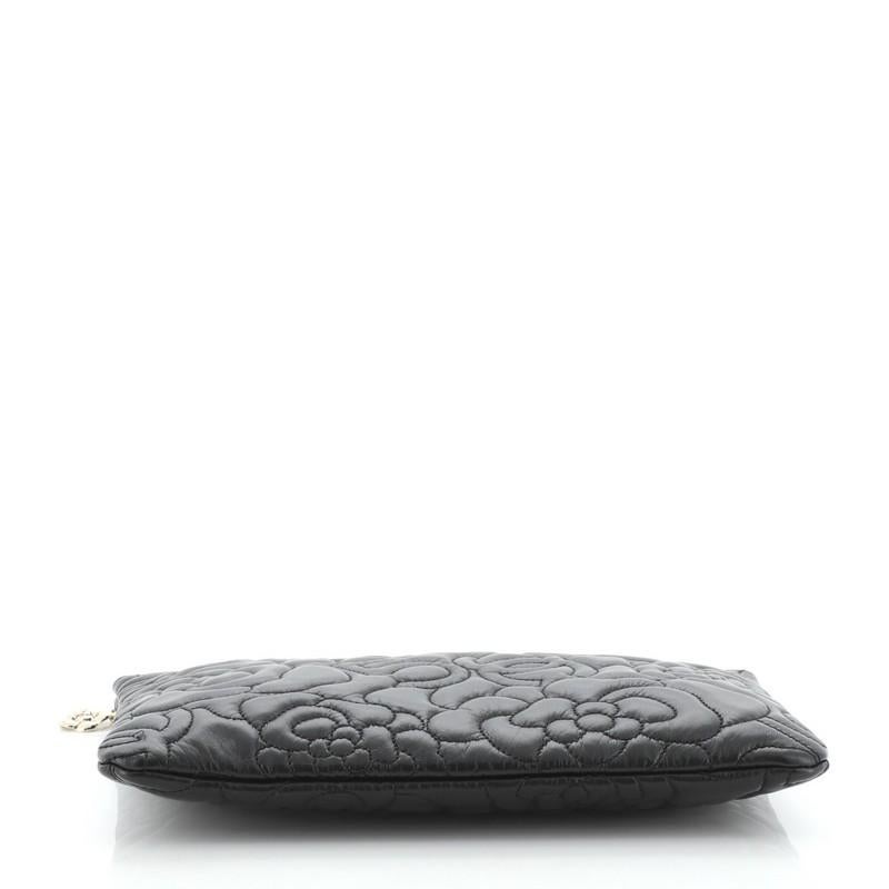 Chanel O Case Clutch Camellia Lambskin Medium In Good Condition In NY, NY