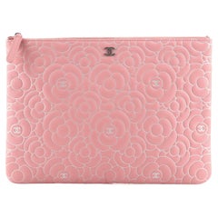 Chanel O Case Clutch Camellia Lambskin Medium