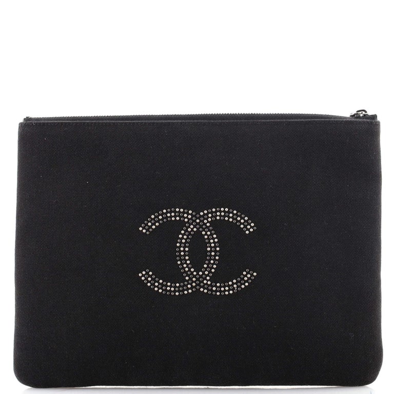 Chanel O Case Clutch CC Studded Canvas Medium at 1stDibs