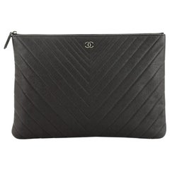 Chanel O Case Clutch Chevron Calfskin Large