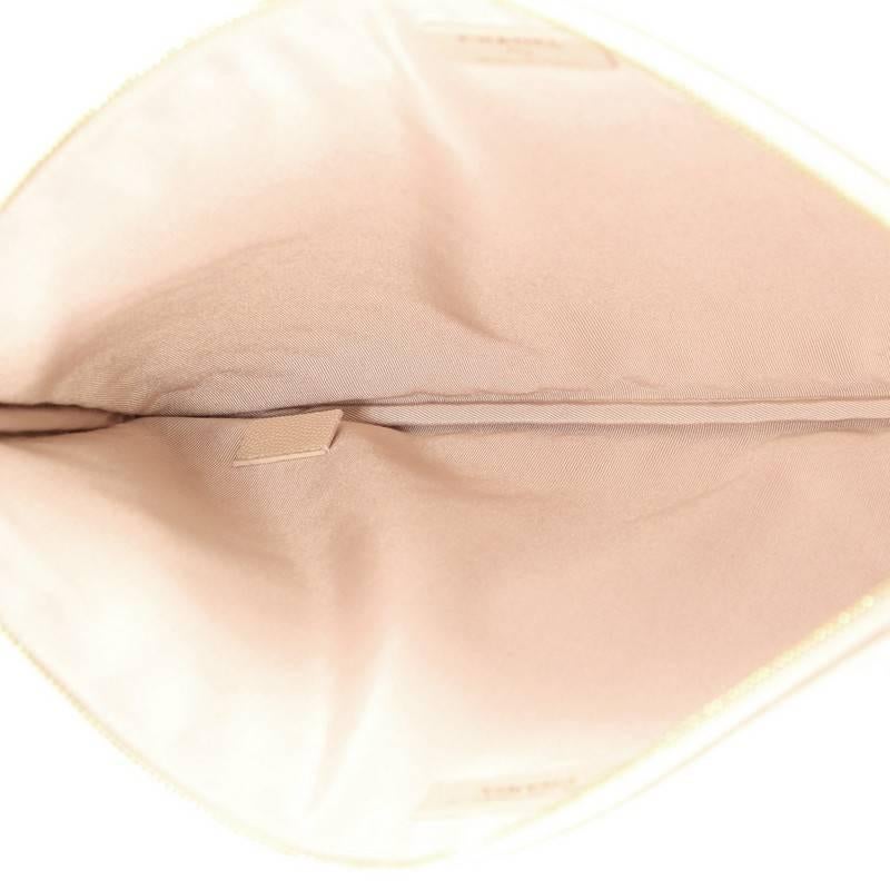 Beige Chanel O Case Clutch Chevron Caviar Large