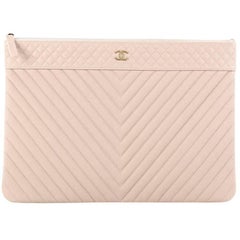 Chanel O Case Clutch Chevron Caviar Large