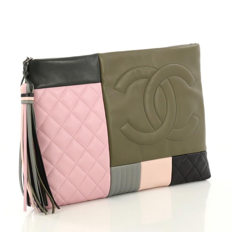 Brown Chanel O Case Clutch Colorblock Leather Large