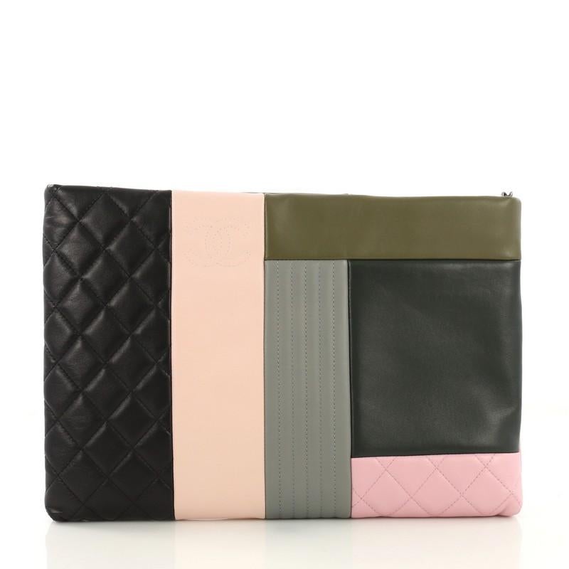 Chanel O Case Clutch Colorblock Leather Large In Excellent Condition In NY, NY