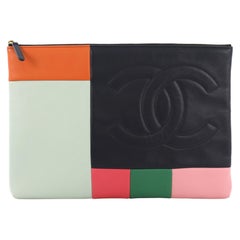 Chanel O Case Clutch Colorblock Leather Large