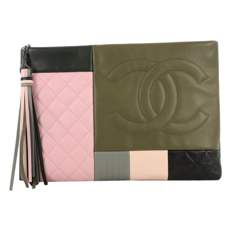 Chanel O Case Clutch Colorblock Leather Large