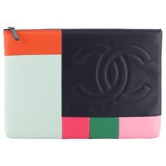 Chanel O Case Clutch Colorblock Leather Large