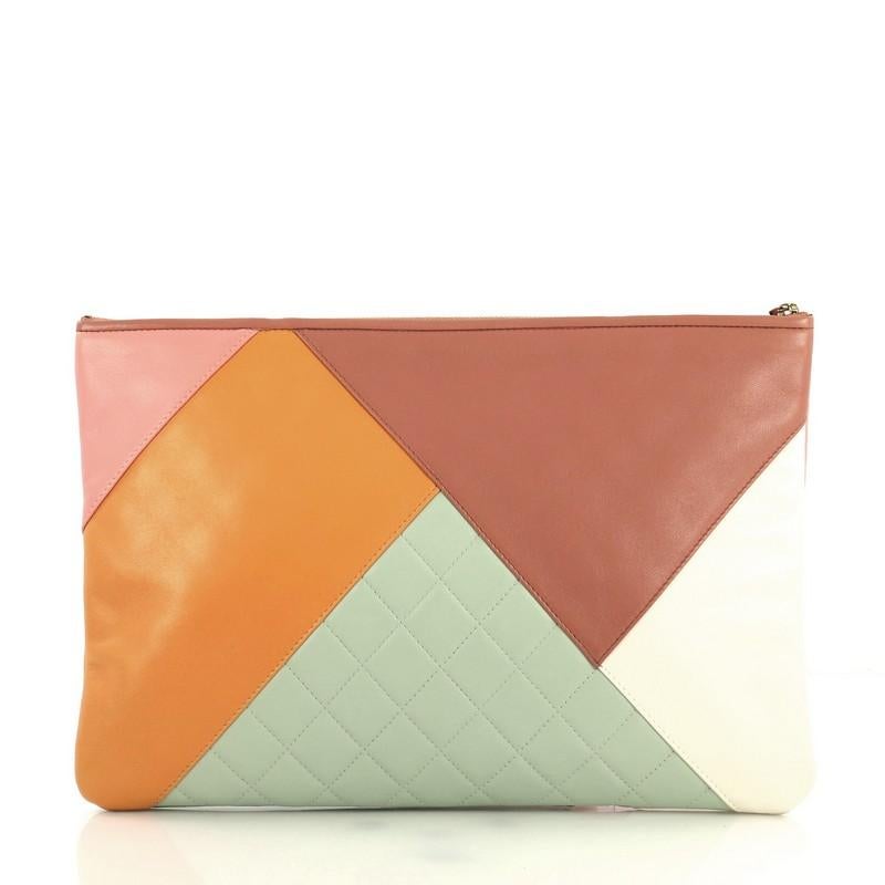 Chanel O Case Clutch Colorblock Quilted Leather Large In Good Condition In NY, NY