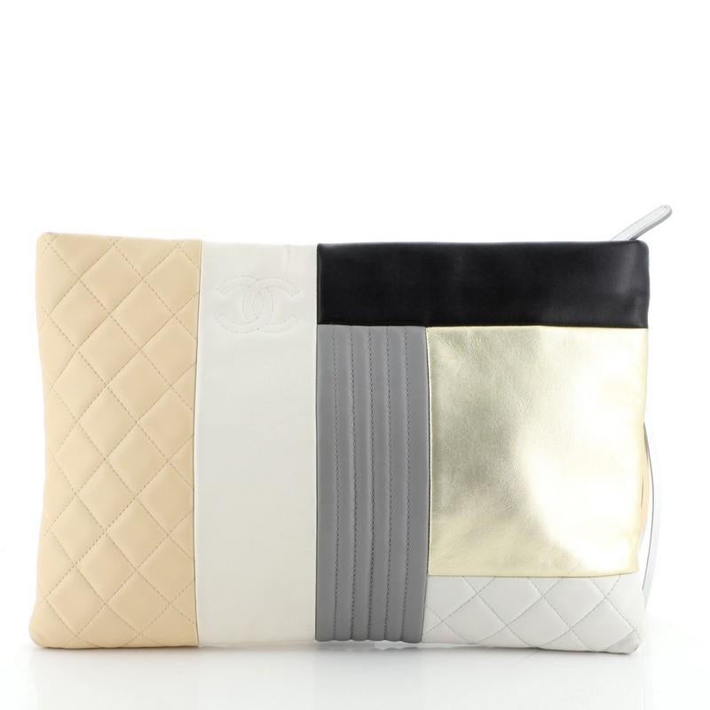 Chanel O Case Clutch Colorblock Quilted Leather Large  In Good Condition In NY, NY