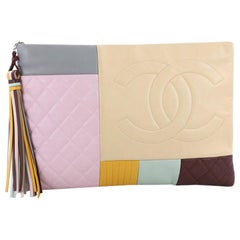 Chanel O Case Clutch Colorblock Quilted Leather Large