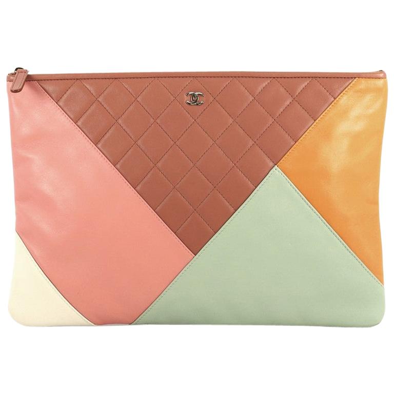 Chanel O Case Clutch Colorblock Quilted Leather Large