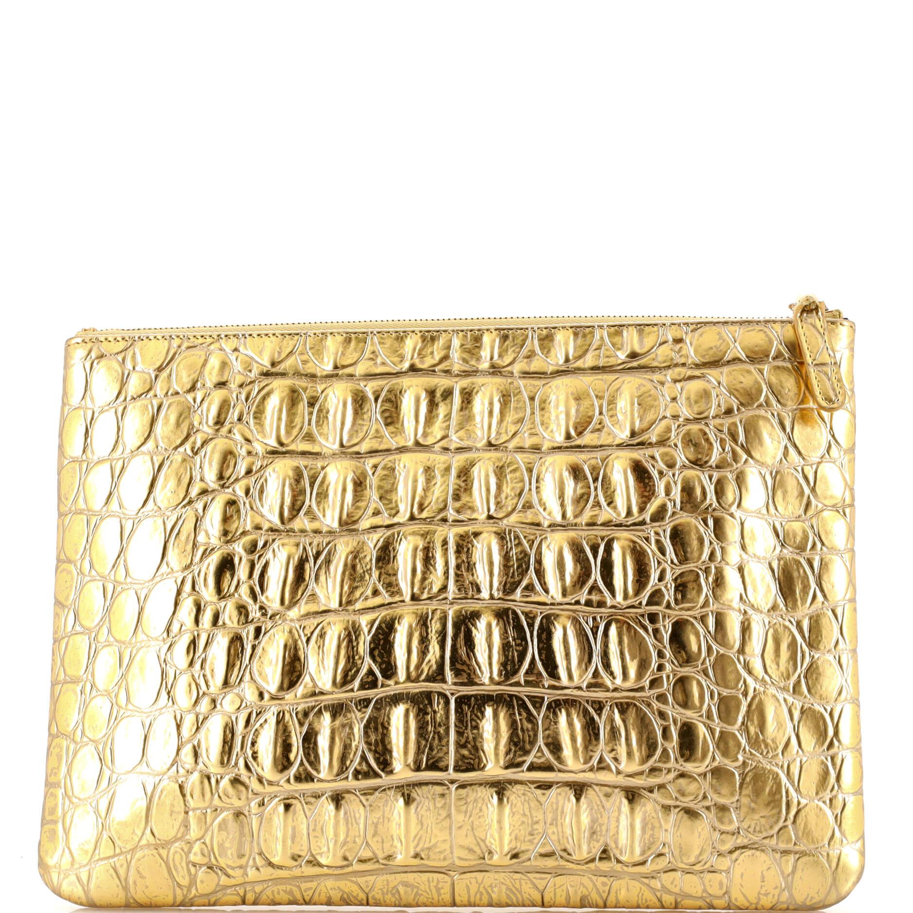 Chanel O Case Clutch Crocodile Embossed Metallic Calfskin Medium In Good Condition In NY, NY