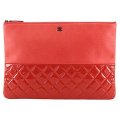 Chanel O Case Clutch Lambskin and Quilted Patent Large