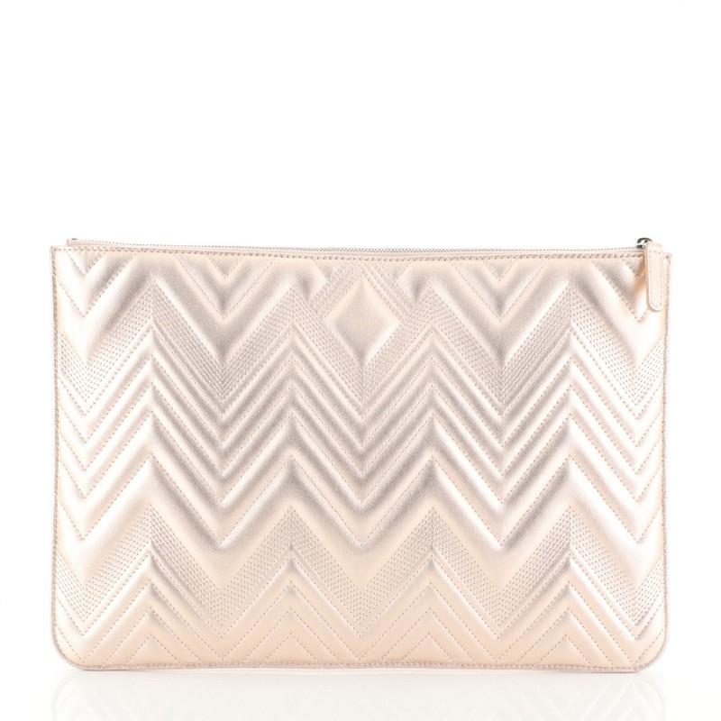 Chanel O Case Clutch Metallic Chevron Calfskin Large  In Good Condition In NY, NY