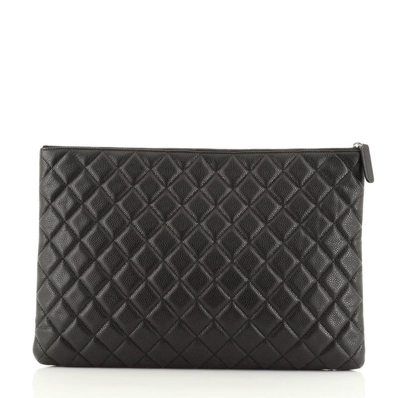 Black Chanel O Case Clutch Quilted Caviar Large