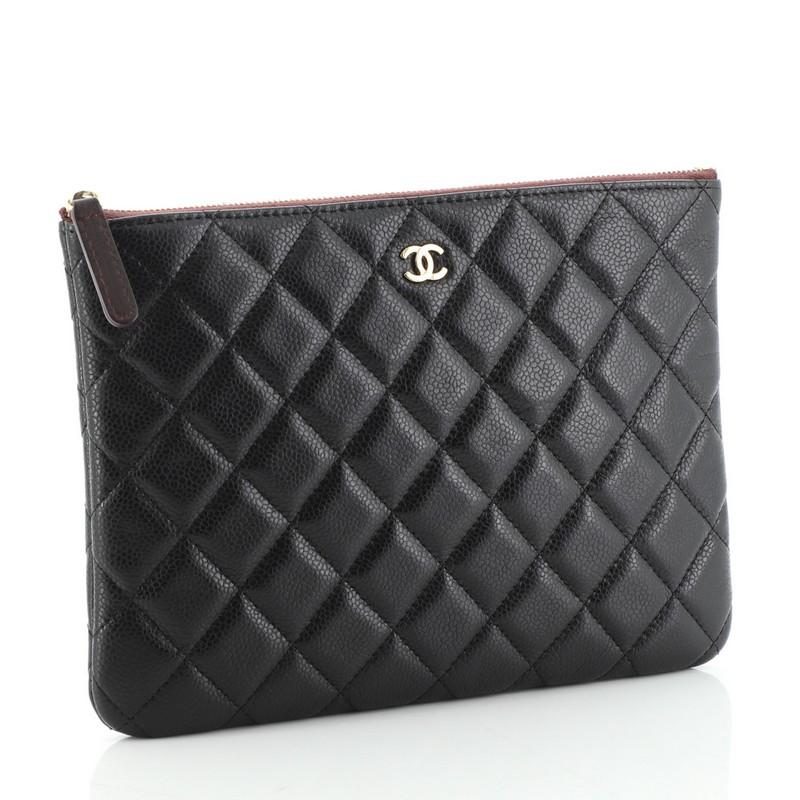 Black Chanel O Case Clutch Quilted Caviar Small