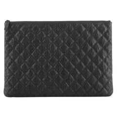 Chanel O Case Clutch Quilted Crumpled Calfskin Large 