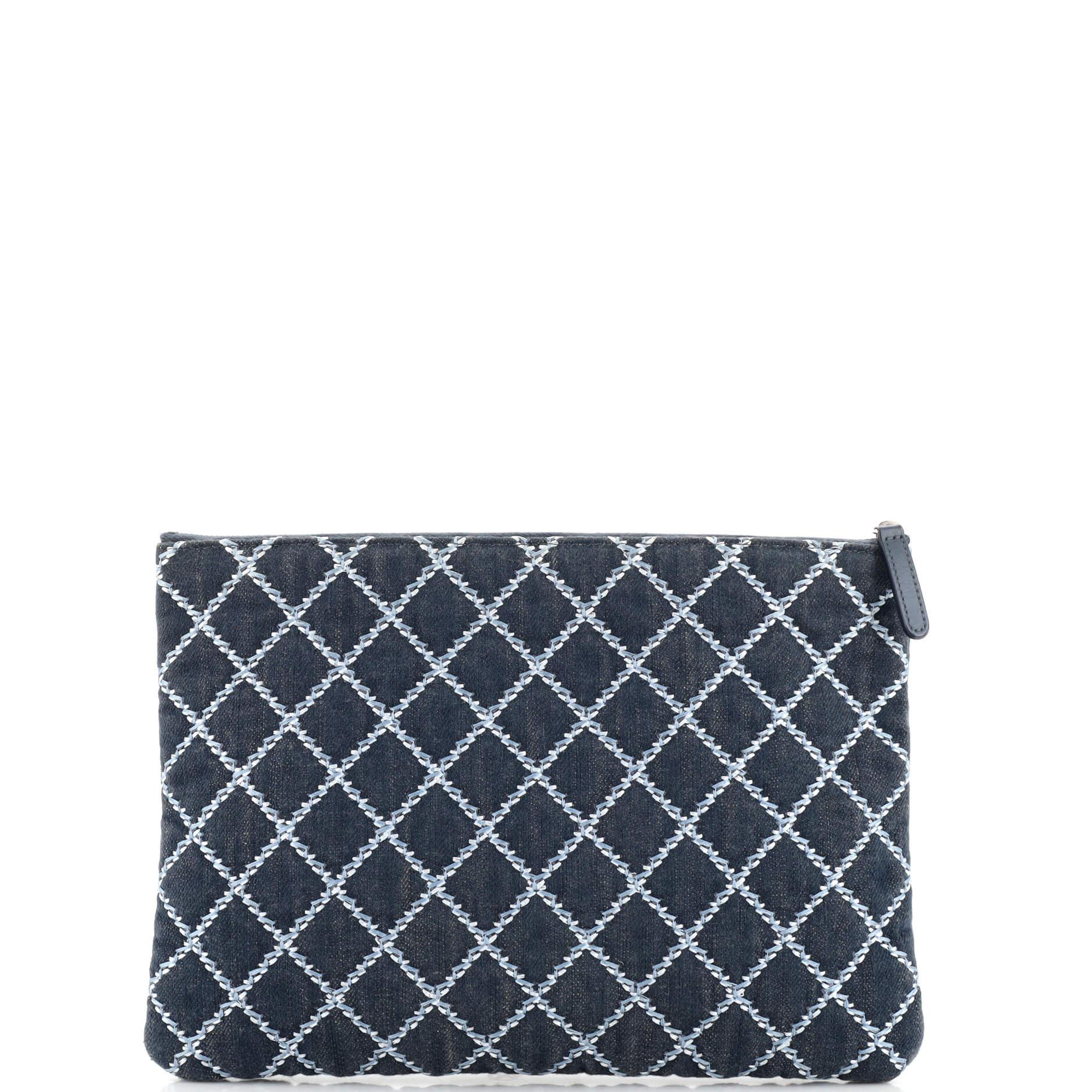 Women's Chanel O Case Clutch Quilted Denim Large