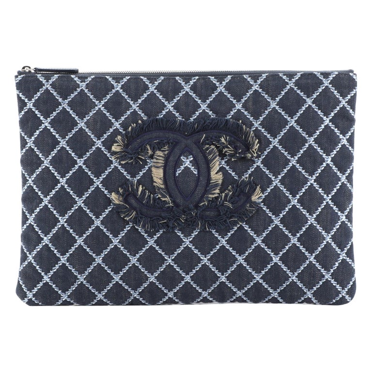 Chanel O Case Clutch Quilted Denim Large at 1stDibs