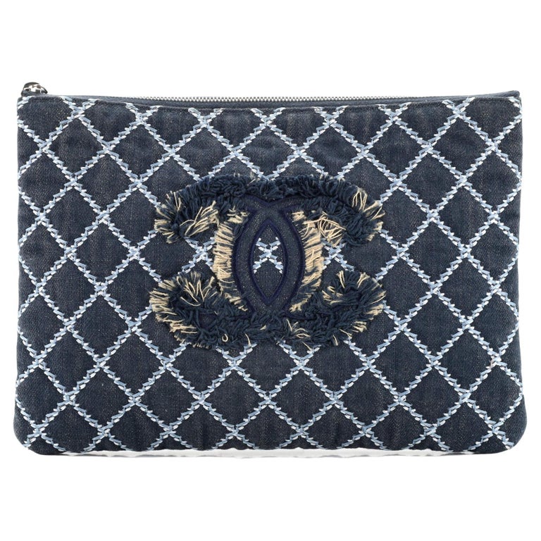 Chanel O Case Clutch Quilted Denim Large at 1stDibs
