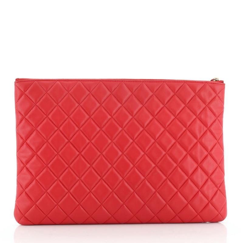 Red Chanel O Case Clutch Quilted Lambskin Large 