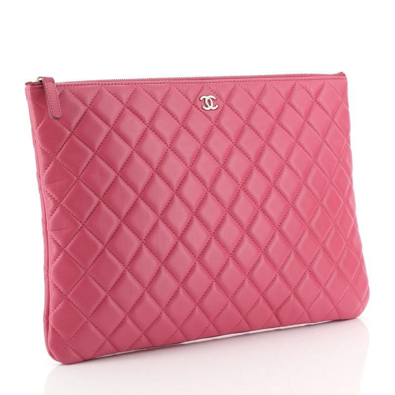 Pink Chanel O Case Clutch Quilted Lambskin Large