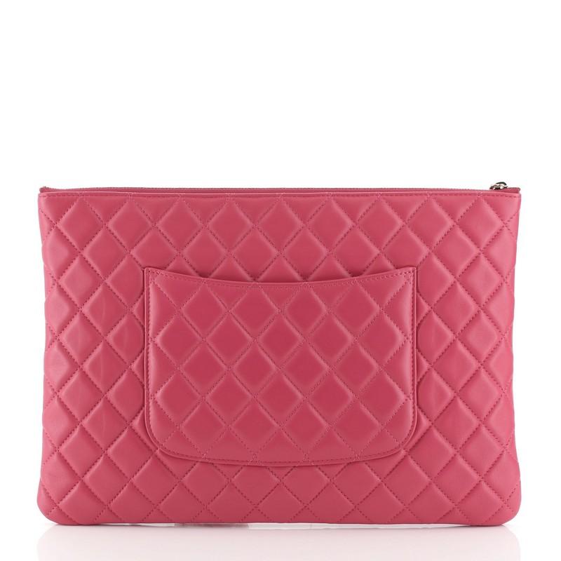 Chanel O Case Clutch Quilted Lambskin Large In Good Condition In NY, NY