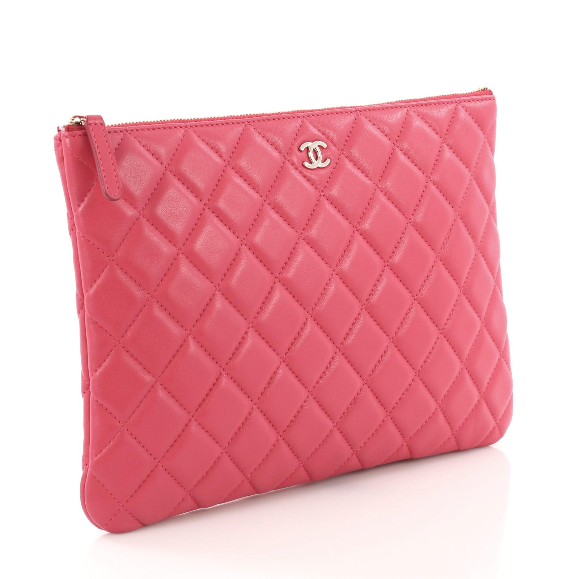 Pink Chanel O Case Clutch Quilted Lambskin Medium
