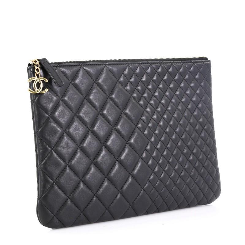 Black Chanel O Case Clutch Quilted Lambskin Medium 