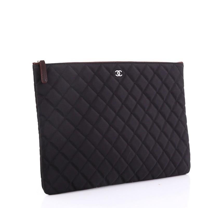 Black Chanel O Case Clutch Quilted Nylon Large