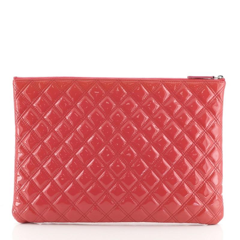 Pink  Chanel O Case Clutch Quilted Patent Large