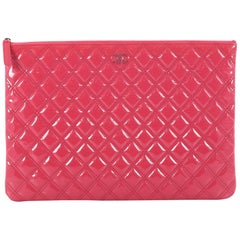 Chanel O Case Clutch Quilted Patent Large