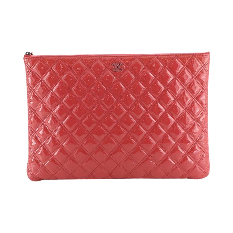  Chanel O Case Clutch Quilted Patent Large