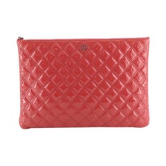  Chanel O Case Clutch Quilted Patent Large