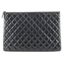 Chanel O Case Clutch Quilted Patent Large