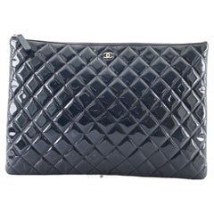 Chanel O Case Clutch Quilted Patent Large