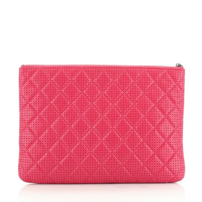 Red Chanel O Case Clutch Quilted Perforated Lambskin Medium