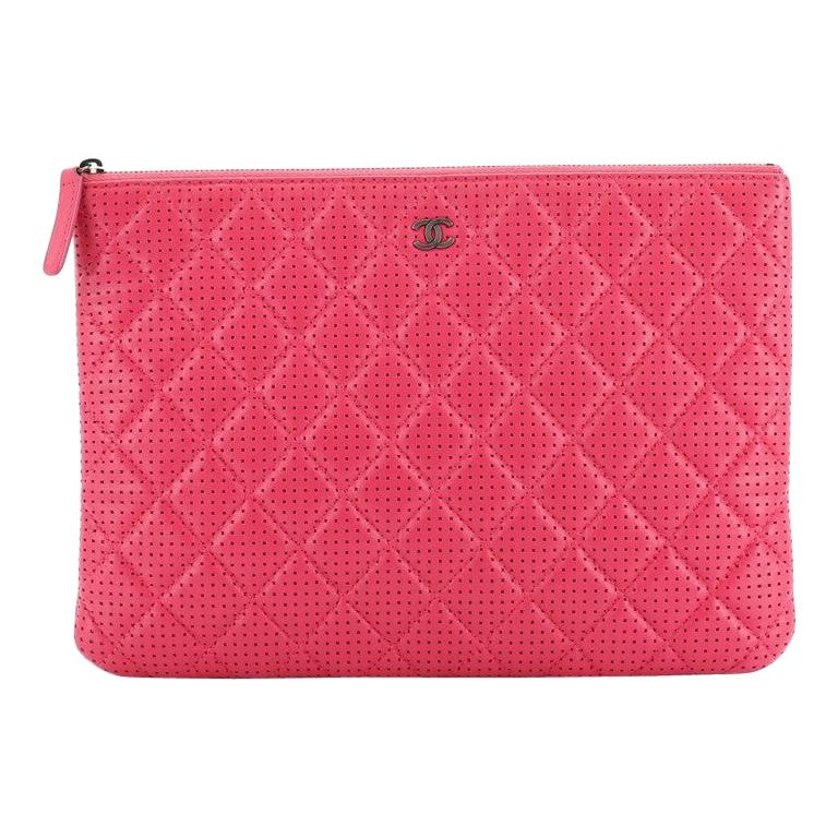 Chanel O Case Clutch Quilted Perforated Lambskin Medium