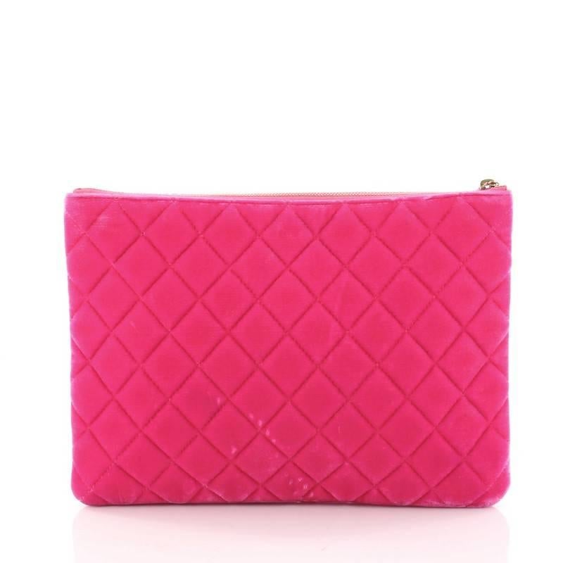 Pink Chanel O Case Clutch Quilted Velvet Medium