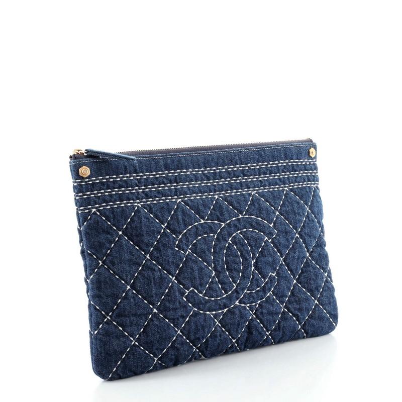 Black Chanel O Case Clutch Stitched Denim Medium