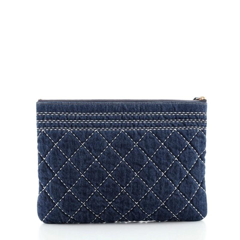Chanel O Case Clutch Stitched Denim Medium In Good Condition In NY, NY